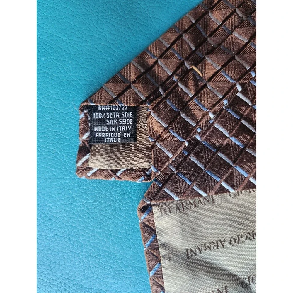 Giorgio Armani Men's Silk Necktie Italy Designer Geometric Brown
